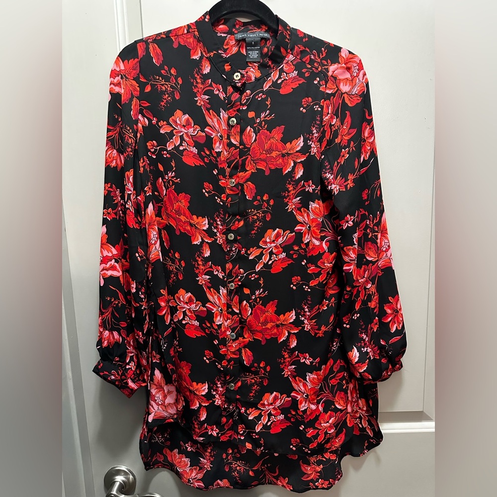 Joan Vass NY Size S Floral Polyester Blouse EUC